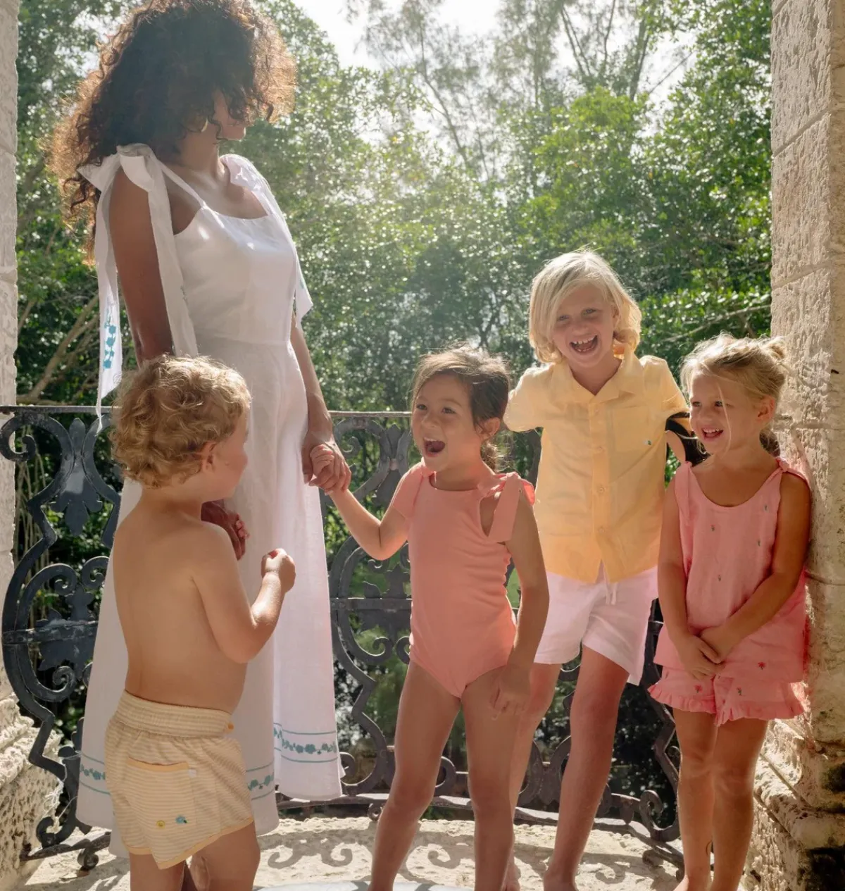 minnow X Fanm Mon Girl's Tie Knot Short Set Hibiscus Hot