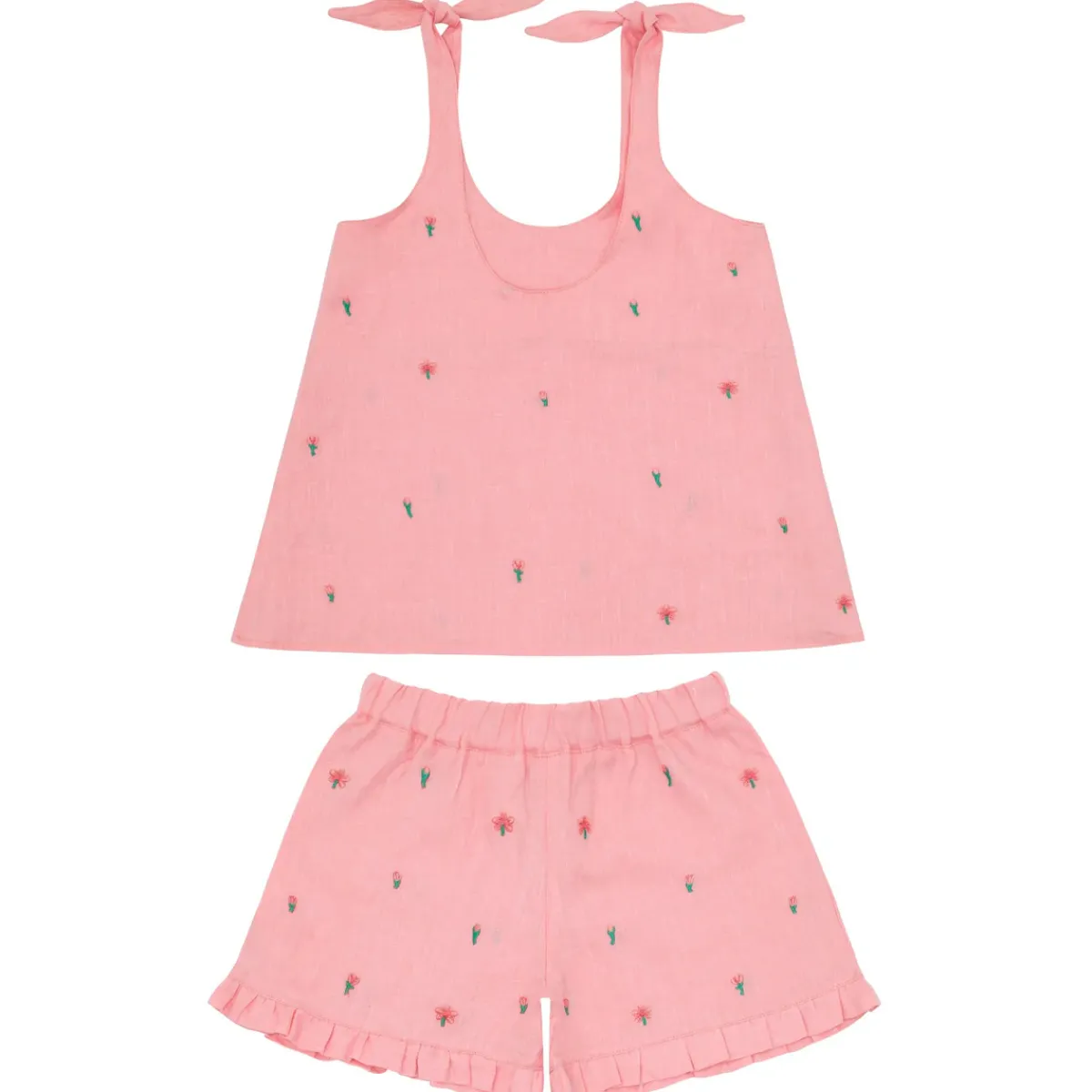 minnow X Fanm Mon Girl's Tie Knot Short Set Hibiscus Hot