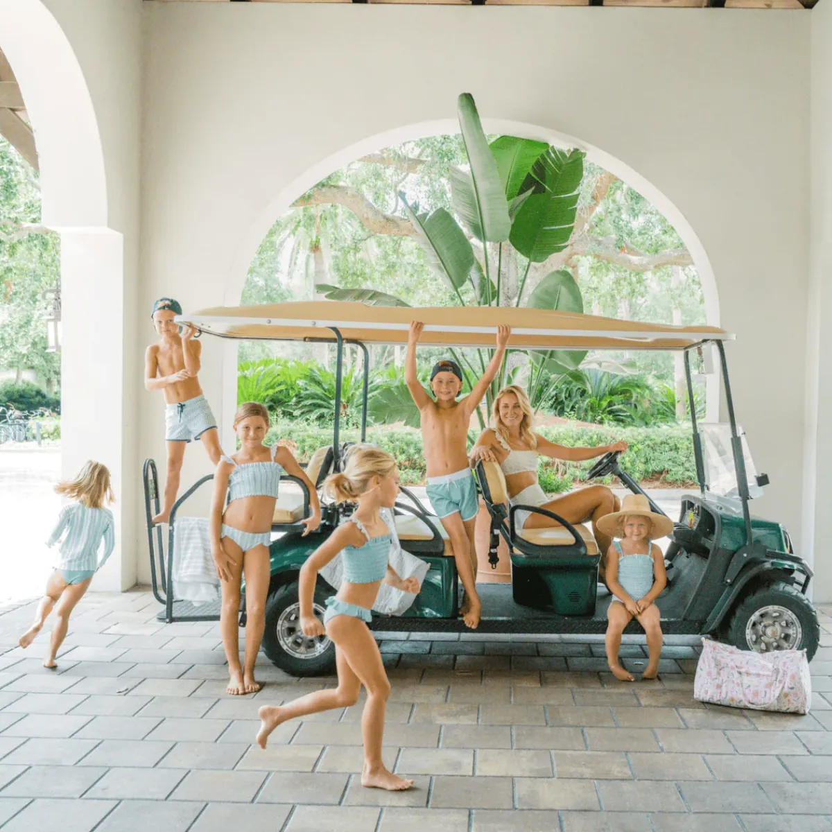 minnow X Sister Parish Girls Smocked Bikini Cumberland Stripe Fashion