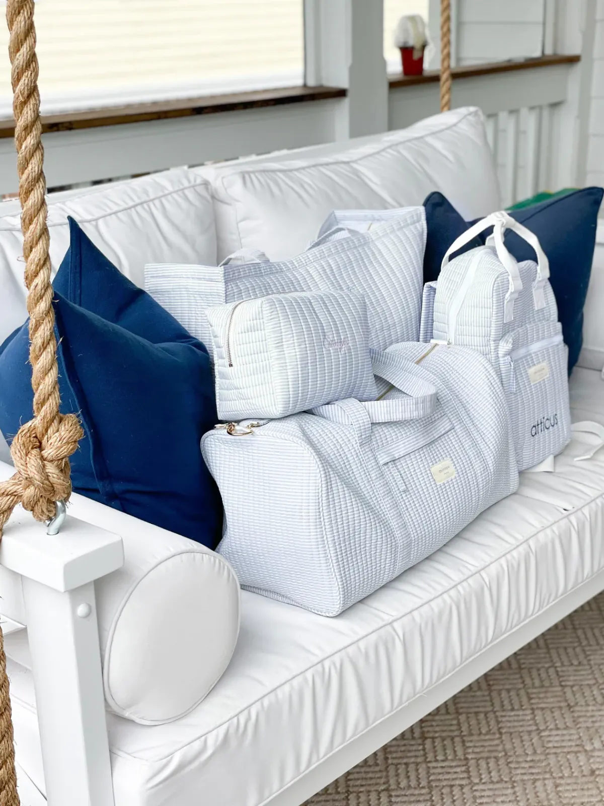 minnow Overnighter Tote Powder Blue Stripe New