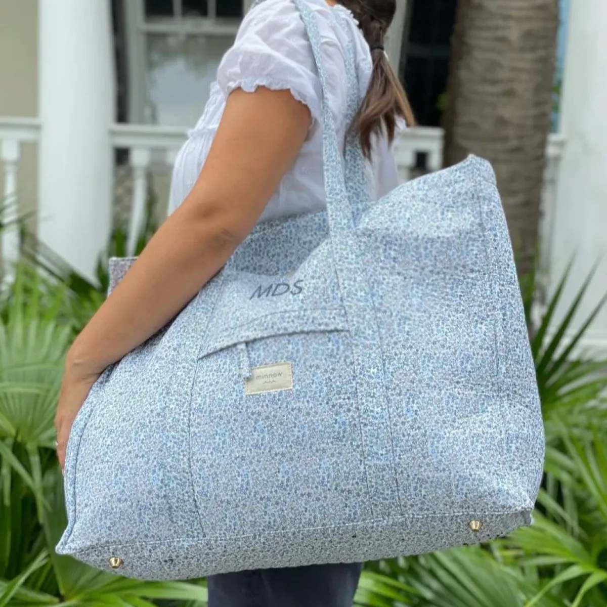 minnow Overnighter Tote Slate Floral Outlet