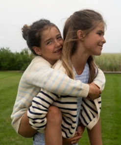 minnow Unisex Blue And Cream Stripe Knit Sweater Cream And Blue Stripe Discount