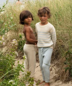 minnow Unisex Blue And Cream Stripe Knit Sweater Cream And Blue Stripe Outlet