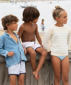 minnow Unisex Blue And Cream Stripe Knit Sweater Cream And Blue Stripe Sale