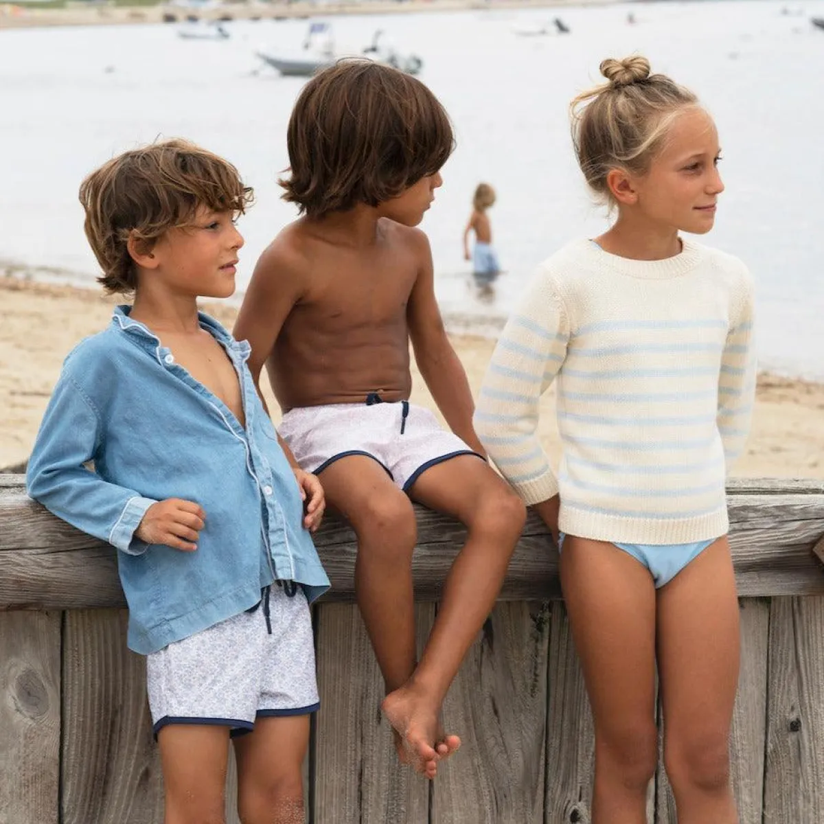 minnow Unisex Blue And Cream Stripe Knit Sweater Cream And Blue Stripe Sale