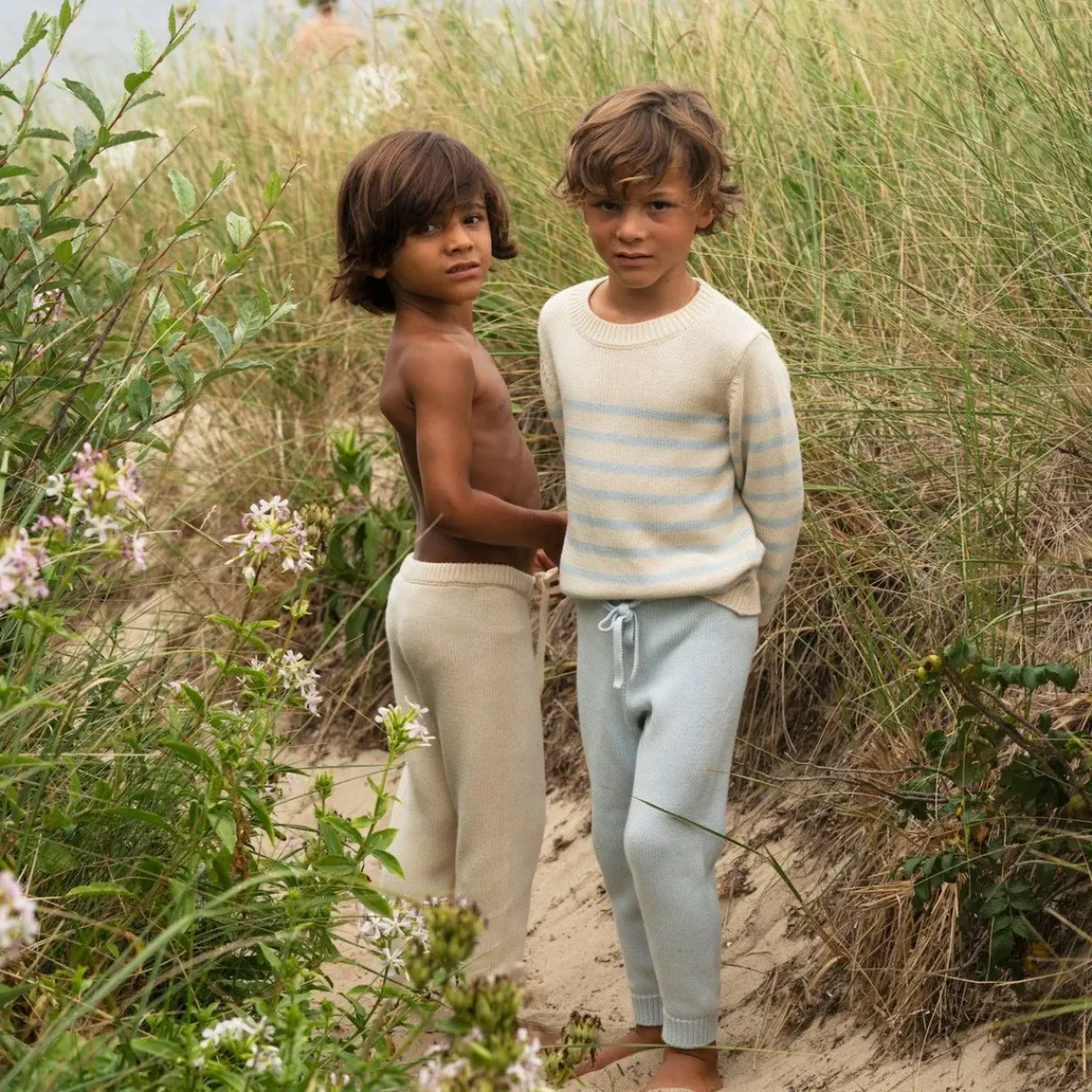 minnow Unisex Blue And Cream Stripe Knit Sweater Cream And Blue Stripe Sale