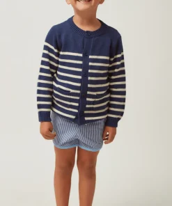 minnow Unisex Knit Cardigan Navy And Cream Stripe New