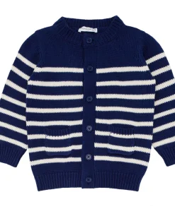 minnow Unisex Knit Cardigan Navy And Cream Stripe Clearance
