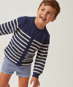 minnow Unisex Knit Cardigan Navy And Cream Stripe Clearance