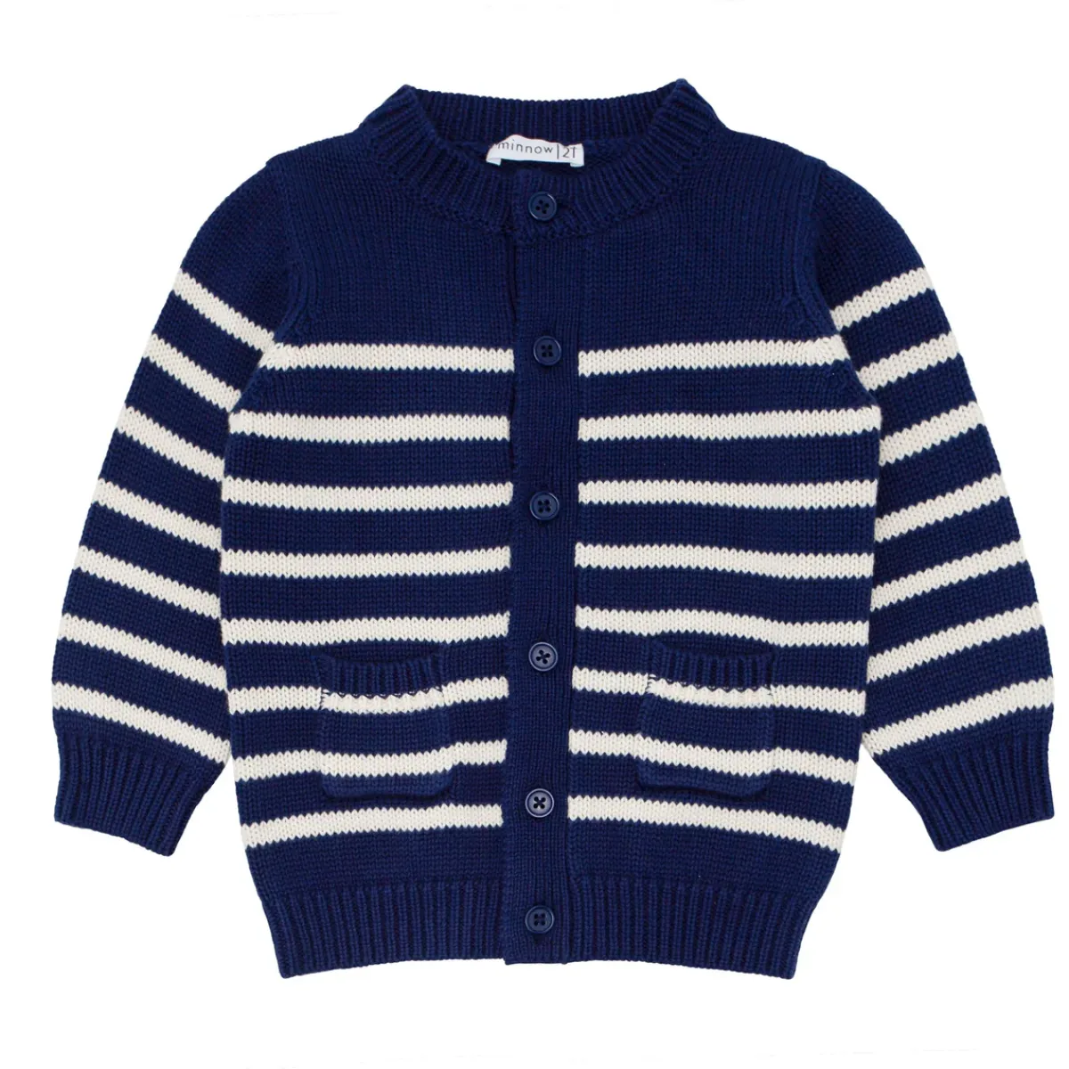 minnow Unisex Knit Cardigan Navy And Cream Stripe Best
