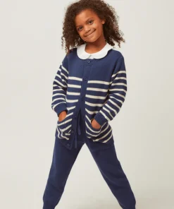 minnow Unisex Knit Cardigan Navy And Cream Stripe Best