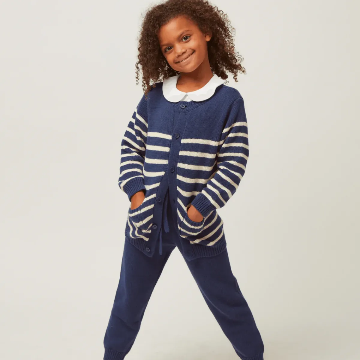 minnow Unisex Knit Cardigan Navy And Cream Stripe Best