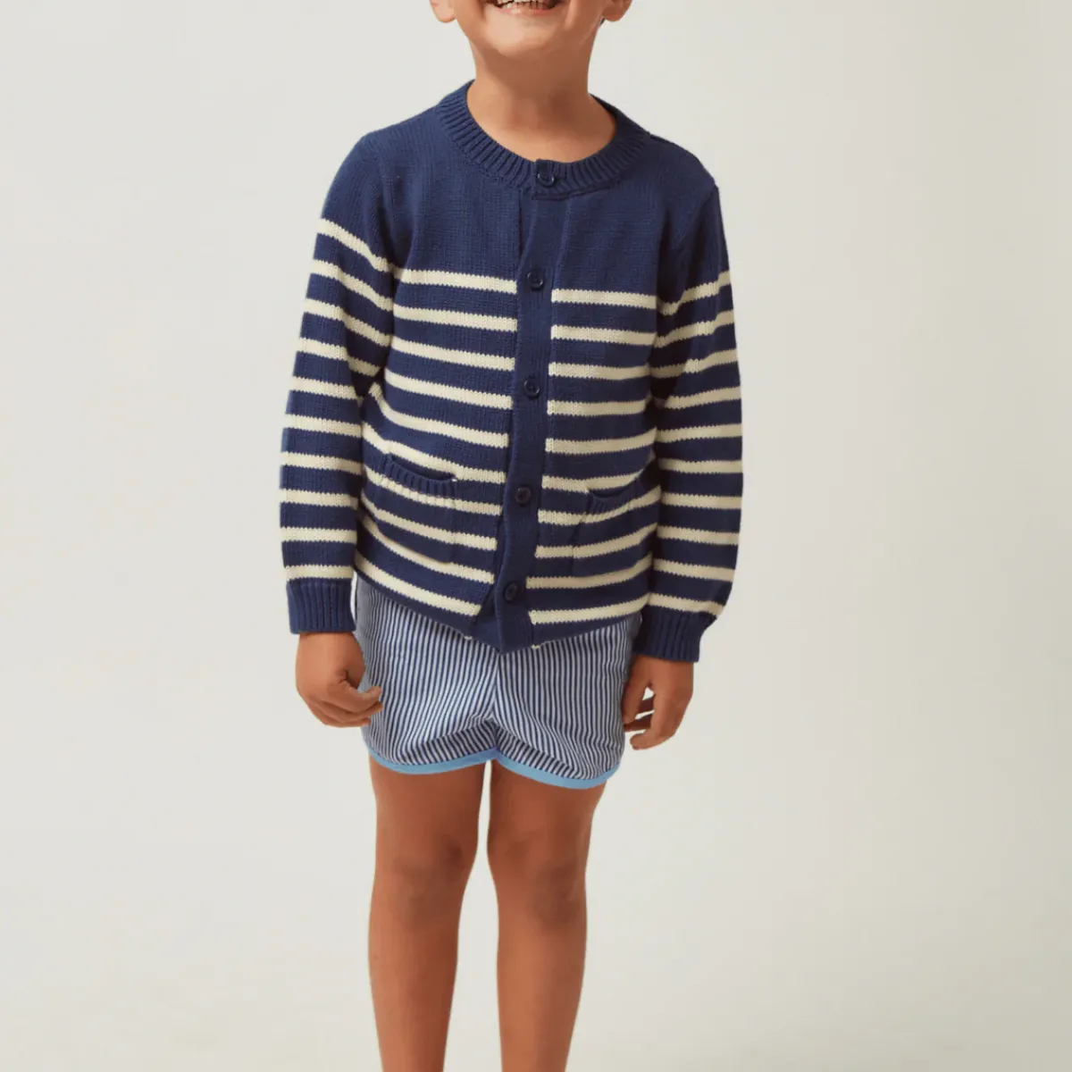 minnow Unisex Knit Cardigan Navy And Cream Stripe Best