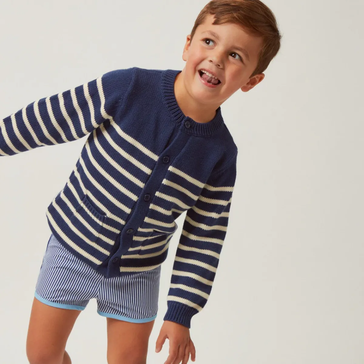 minnow Unisex Knit Cardigan Navy And Cream Stripe Best