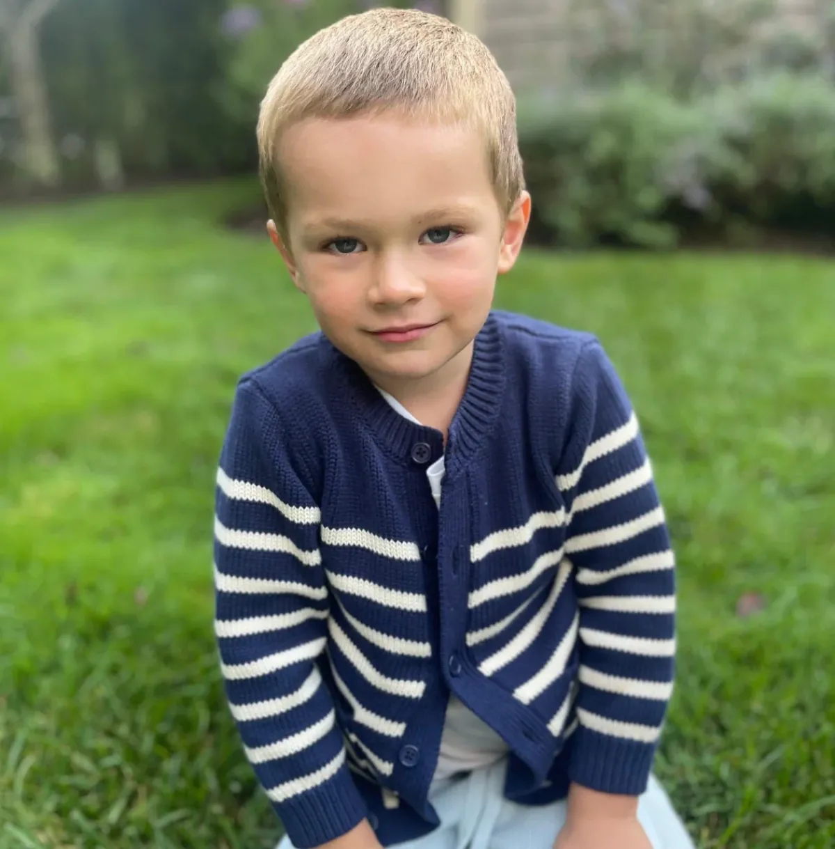 minnow Unisex Knit Cardigan Navy And Cream Stripe Best