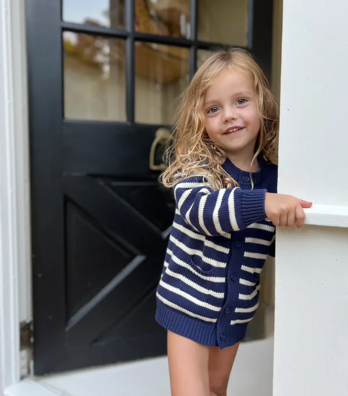 minnow Unisex Knit Cardigan Navy And Cream Stripe Best