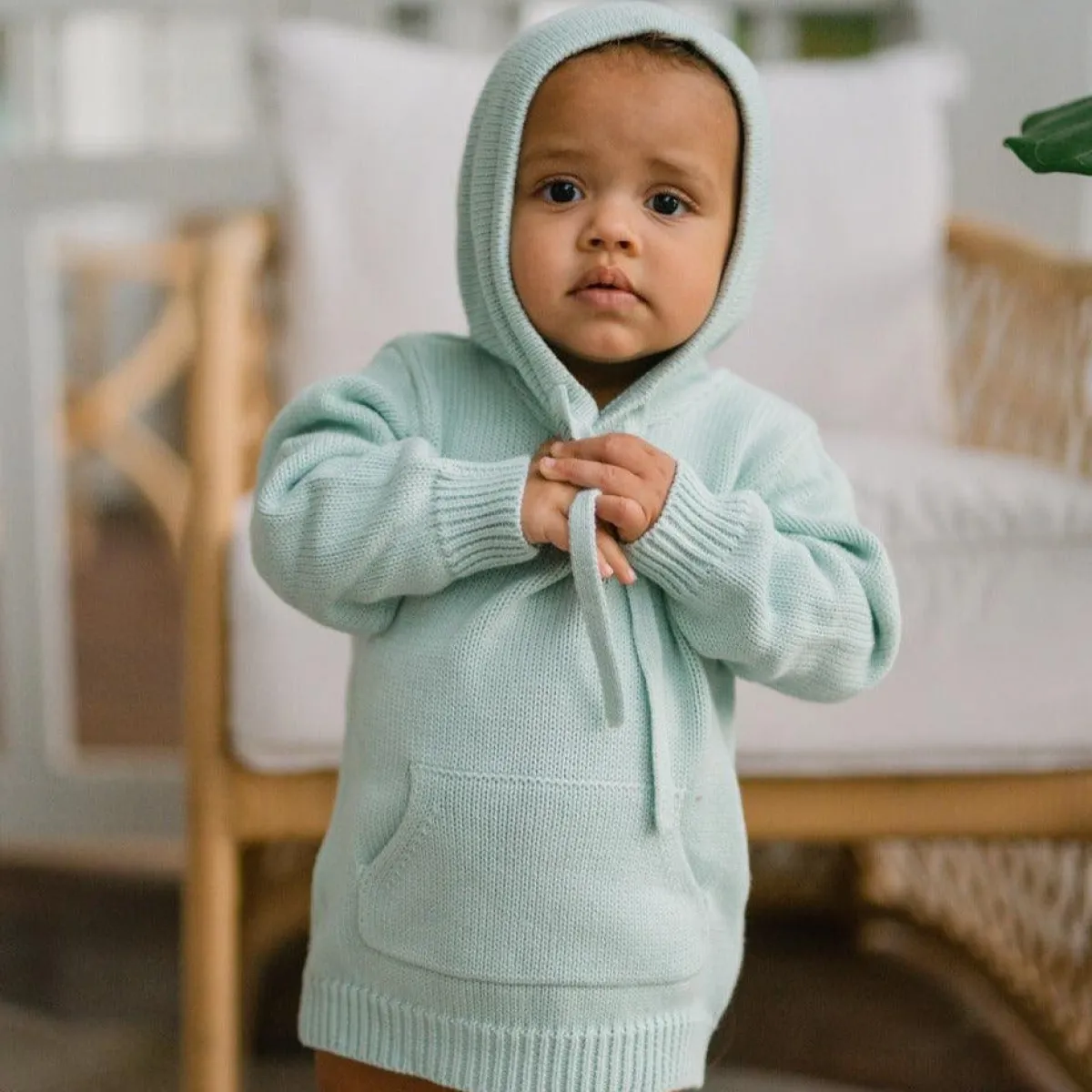 minnow Unisex Knit Hoodie Sage Clearance