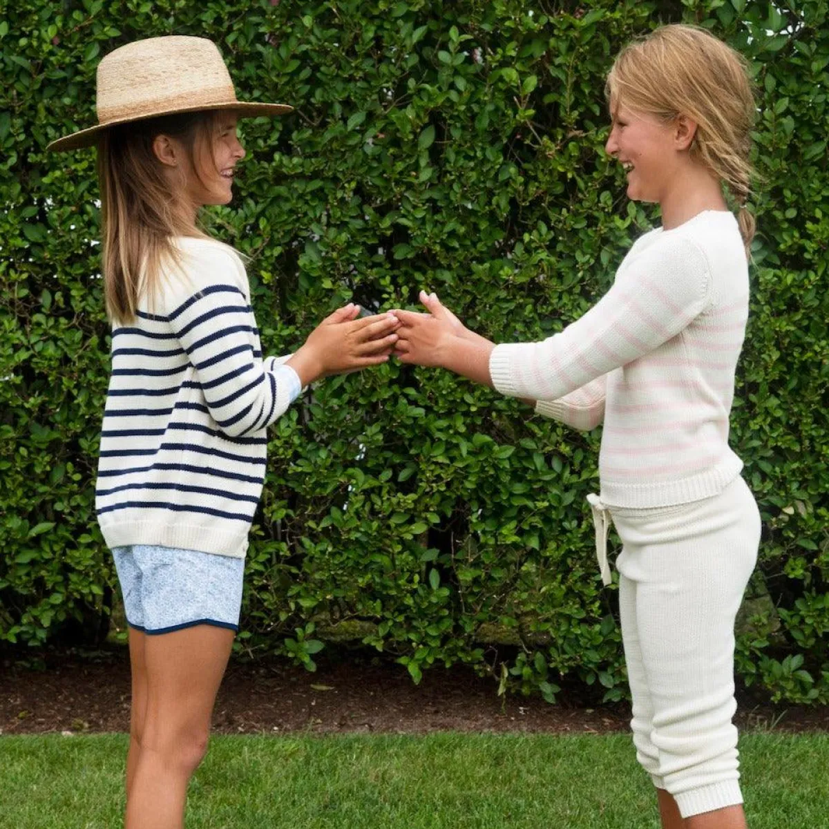 minnow Unisex Knit Sweater Cream And Pink Stripe Fashion