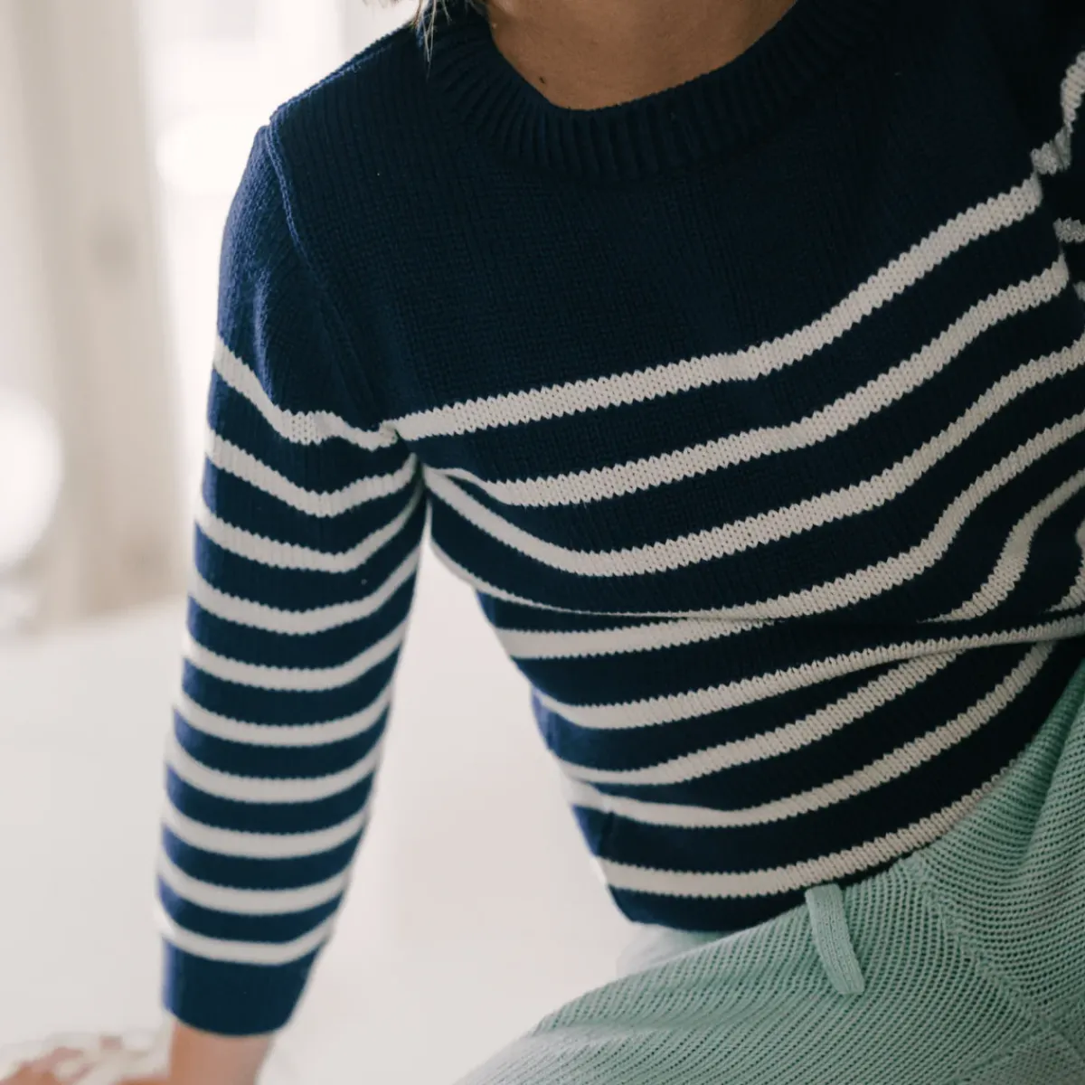 minnow Unisex Knit Sweater Navy And Cream Stripe Best