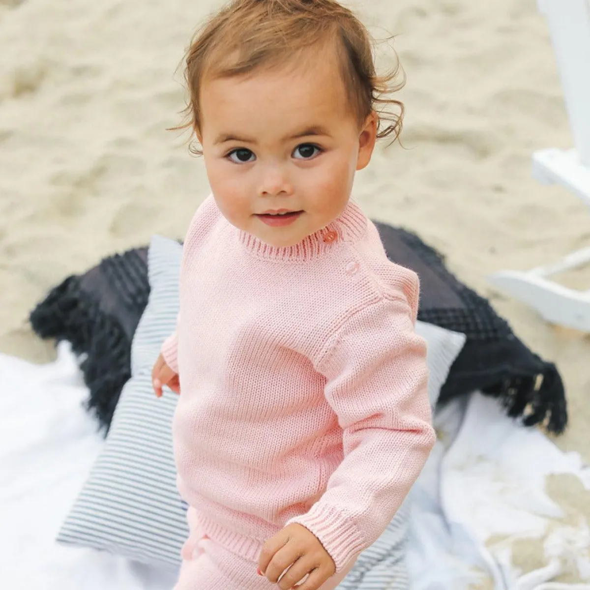 minnow Unisex Knit Sweater Soft Pink Clearance