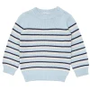 minnow Unisex Knit Sweater Light Blue Tricolor Stripe Best