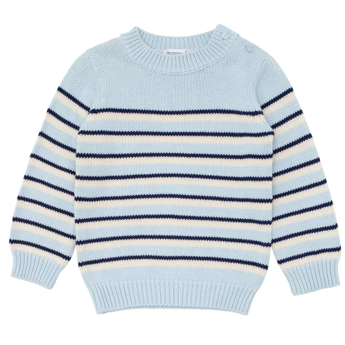 minnow Unisex Knit Sweater Light Blue Tricolor Stripe Best