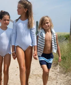 minnow Unisex Knit Sweater Light Blue Tricolor Stripe Best