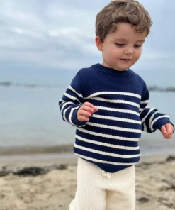 minnow Unisex Knit Sweater Navy And Cream Stripe Sale