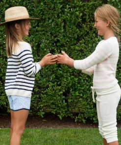 minnow Unisex Knit Sweater Cream And Pink Stripe Outlet