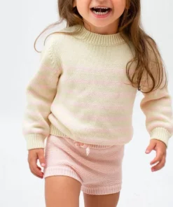 minnow Unisex Knit Sweater Cream And Pink Stripe Outlet