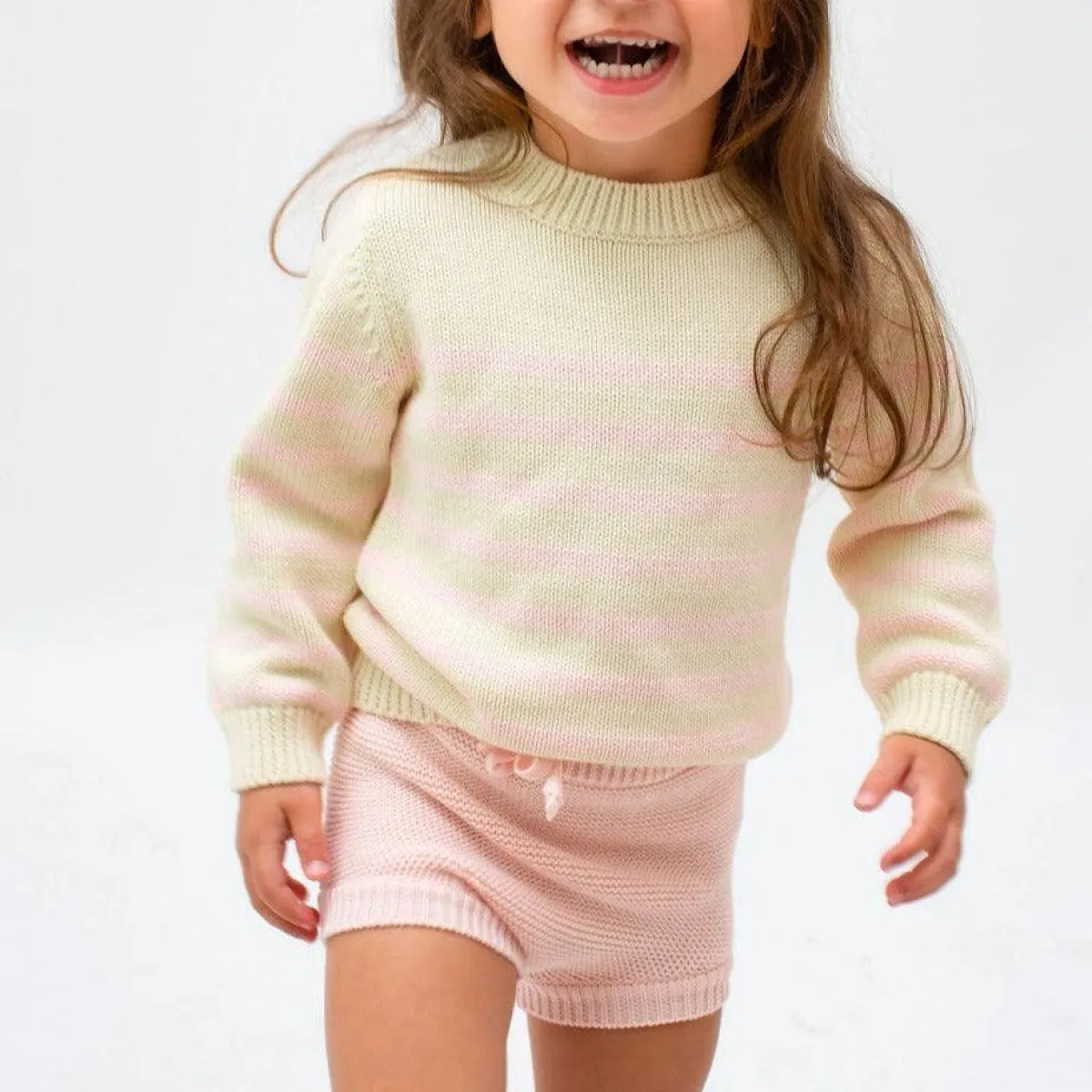 minnow Unisex Knit Sweater Cream And Pink Stripe Outlet