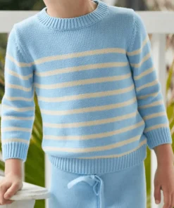 minnow Unisex Peri Blue And Cream Knit Sweater Peri Blue And Cream Stripe Fashion