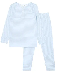 minnow Unisex Pima Pajamas Set Powder Blue Stripe New