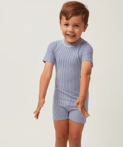 minnow Unisex Short Sleeve Rashguard One Piece Navy Stripe Discount