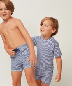 minnow Unisex Short Sleeve Rashguard One Piece Navy Stripe Discount