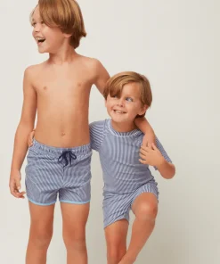 minnow Unisex Short Sleeve Rashguard One Piece Navy Stripe Discount