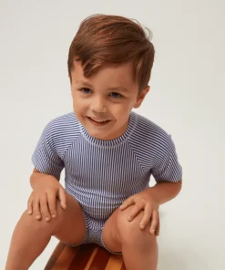 minnow Unisex Short Sleeve Rashguard One Piece Navy Stripe Discount