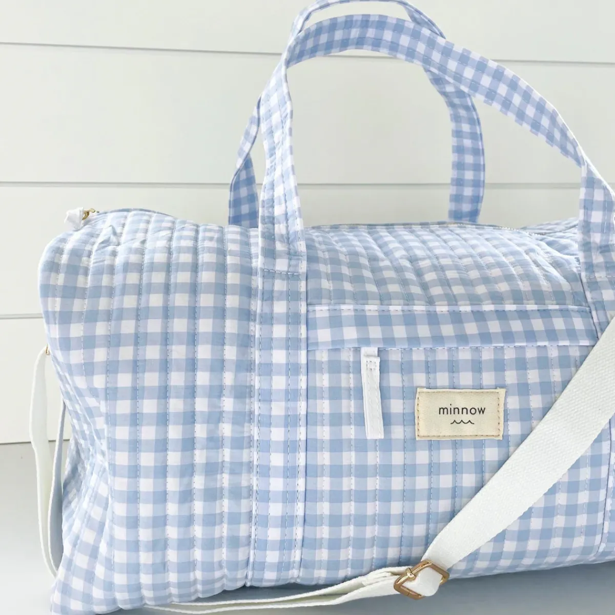 minnow Weekender Bag Oasis Blue Gingham Fashion